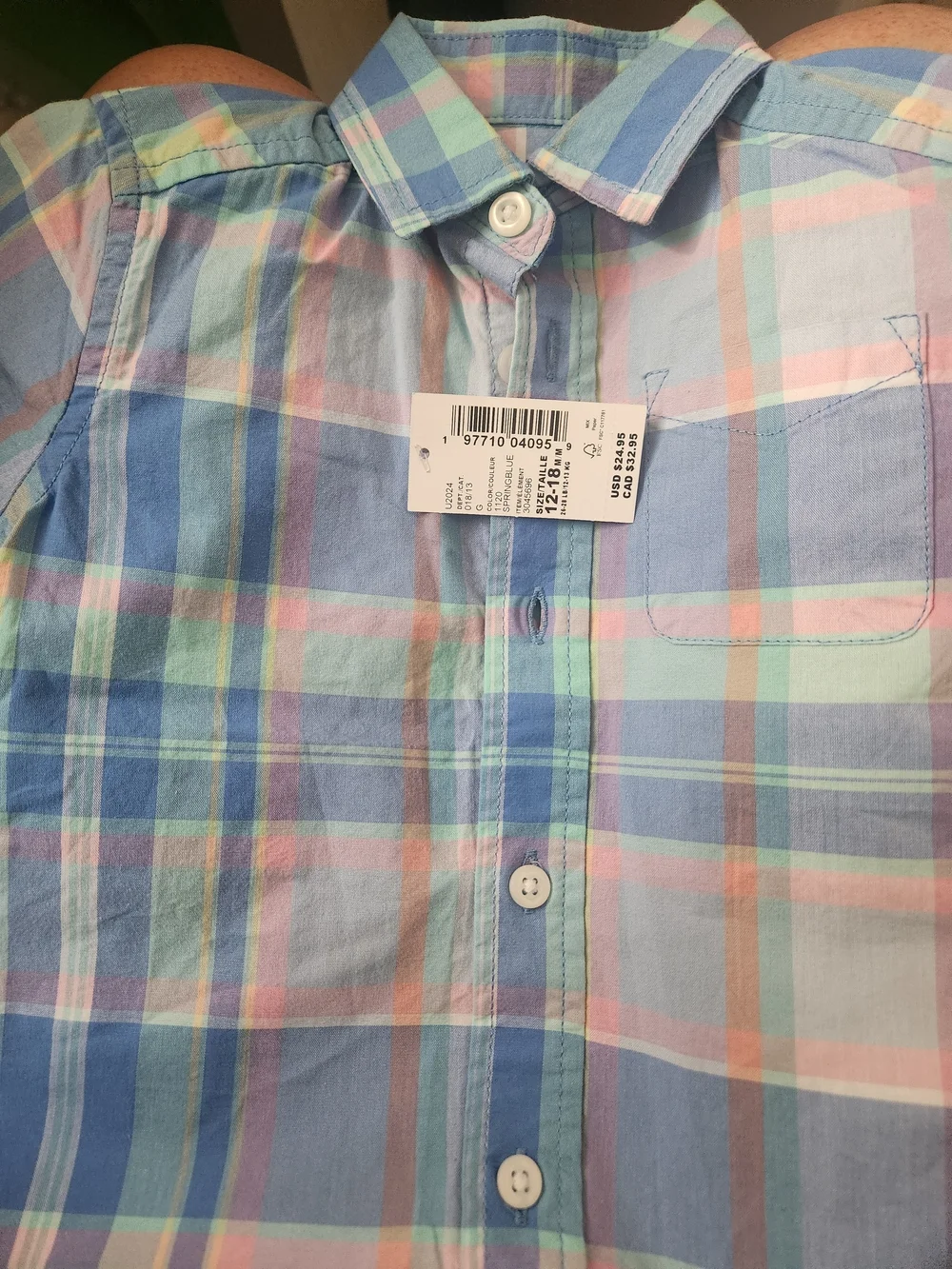The Children's Place Pastel Plaid Button-Down Shirt - Blue, Mint & Pink